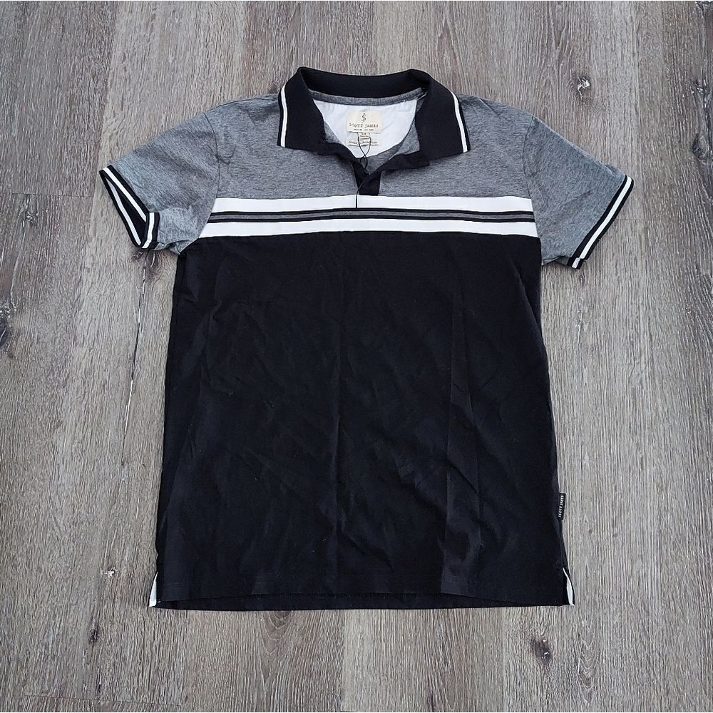 Men's Scott James Gray/Black/White Business Casual Dress Polo Style Shirt Medium
